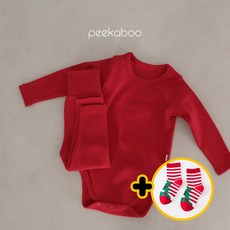 [양말증정] 피카부 아기 크리스마스 옷 윈터 슈트 실내복 + 루돌프 보넷 세트