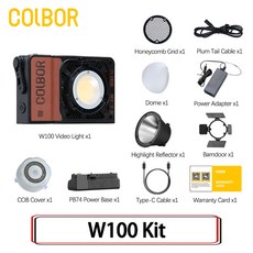 브이로그 라이트 베이스 라이트 사진 비디오 야외 KIT COLBOR 내장 배터리 RGB 촬영용 W100 WONDER NFC 스튜디오, W100 Kit, 1개