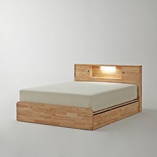 비투스 그리니치 LED 고무나무 원목 평상형 수납 서랍 침대 프레임 슈퍼싱글/퀸/킹, 02. Q(퀸)