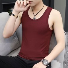 멘탈 총각 청년 남자 패션 나시 여름 라운드넥 캐주얼 순색 민소매 티셔츠