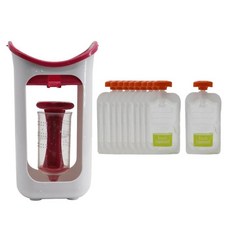 10PCS 파우치가 있는 메이커 스낵 보관을 위한 재사용 가능한 보관 가방이 있는 스퀴즈 스테이션 퓨레 압착기, ABS 플라스틱, 레드, 10개