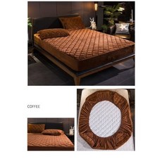 크리스탈 벨벳 두꺼운 퀼트 매트리스 커버 따뜻하고 부드러운 플러시 퀸 킹 퀼트 침대 시트 베개 커버 제외, 90x200x30cm, Color 4Color 4