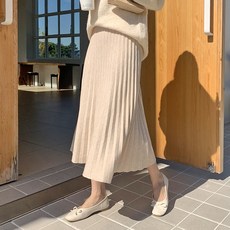메리바움 110846 클로에 니트 플리츠 롱 스커트 여성 가을 니트스커트 주름치마 스커트>>롱(발목길이)스커트