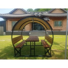 야외용 테이블 야외평상 6인용원목 파고라, 원목, 원형