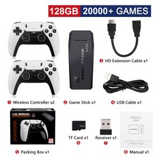 128GB 32 게임 4G GB 더블 비디오 Pro 2 무선 컨트롤러 TV 64 20000 레트로 스틱 클래식 M8 콘솔, 128G 20000Games, 1개