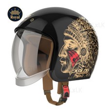 로얄헬멧 오픈페이스 M139 오토바이 샤이니 블랙 스탬프 아파치 바이크 헬멧 하이바 레트로 클래식 (쉴드 포함), 블랙 아파치 XL(59-60cm)