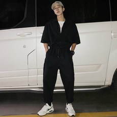 코디 남자 린넨 점프수트 작업복 9부 바지 남성 와이드