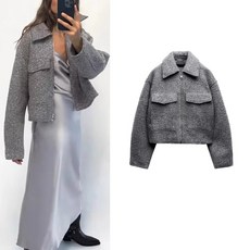 자라 부클레 크롭 점퍼 그레이 여성 자켓 ZARA