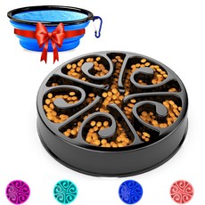 Freefa Slow Feeder Dog Bowls (2 Cup) Dog Slow Fee Freefa 슬로우 피더 개 그릇 (2 컵) 개 슬로우 피더 그릇 퍼즐 개밥 그릇, 1개, 검은색 - 독슬로