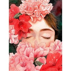 FIYO 보석 십자수 사각비즈/원형비즈 가정 장식 40x50cm IG, 1set, t-17꽃 중의 소녀(Round)