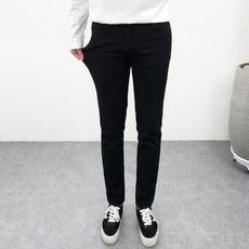 엠클로 남자 빅사이즈 슬림핏 2중 본딩 기모 무지 기본 스판 블랙진 청바지 데님