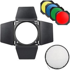 Godox BD-04 헛간 도어 키트에는 벌집 그리드와 SL-60W SL-150W MS200 MS300 AD600BM AD600Pro와 호환되는 4가지 컬러 젤 필터가 포함되어, 1개