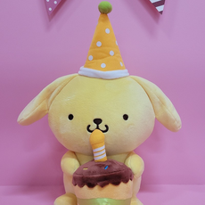 산리오 정품 폼폼푸린 생일 케이크 중형 봉제 인형 + 랜덤 스티커, 단품