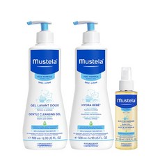 무스텔라 젠틀 클렌징 젤 500ml+이드라 베베 바디로션 500ML+베이비 오일 100ml, 단품없음