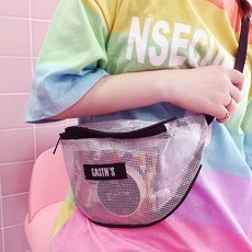 코코유통 스포츠 레저 홍콩무드 하라쥬크 무드 단아한 클럽 힙색 롱보드 스트릿 투명 그리드 벨트백 허리색 여성 트렌드