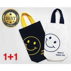 1+1 더모아 스마일 캔버스 텀블러 파우치 물병 가방 네이비+화이트