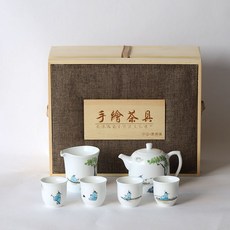 기프트 경덕진 도자기 풀 페인팅 다관 유약오색자기 퀄리티 선물, 페인팅 배 도래함 내림낚시 a set, 6건
