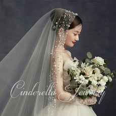 셀프웨딩소품 헤드드레스 원베일 진주펄 웨딩베일 3m