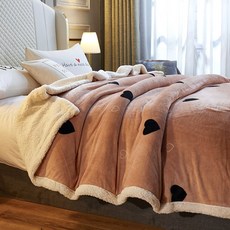 양모이불솜 더블층 담요 이불 겨울 두꺼운 양털 낮잠 무릎담요 산호벨벳 침대커버 플란넬 이불커버 매트, C03-하트 세계