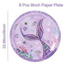인어 일회용 생일 파티 베이비 첫 번째 소녀 장식, 11) 8pcs 9inch plate - as pict