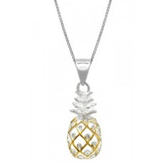 [Honolulu Jewelry Company] 호놀룰루 보석 회사 스털링 실버 (K14 골드 도금 트림 파인애플 목걸이 펜던트 18 인치 박스 체인 포함)