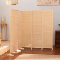 대나무 가벽 파티션 벽 원목 카페 이동식 공간분리 칸막이, G. 170x50 cm 나무 색상의 팬 5개