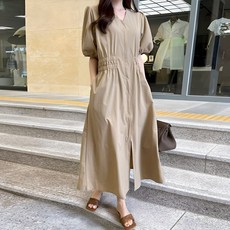 myseason 女款Surion雙側鬆緊帶V領連身裙, 淺褐色的