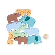 Lelin Kids Wooden Wild Animal Stacking Balancing Toy With 10 Animals Building Blocks Bricks