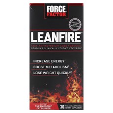 포스 팩터 Force Factor LeanFire 속효성 체중 감량 감소 포뮬라 베지 캡슐 30정, 상품, 1개