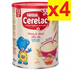 [영국발송] 400G 4통 네슬레 세레락 쎄레락 허니앤위트 위드 밀크 이유식 12개월이 Cerelac Honey & Wheat with Milk from 12 Months, 4개