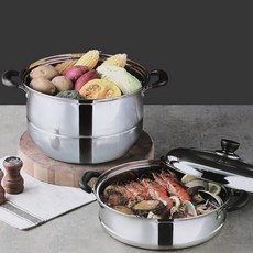 대형 2단찜기 스텐찜솥 32cm 만능 스테인리스 곰솥냄비 3중바닥, 더 클라스 2단 찜솥 32cm, 더 클라스 2단 찜솥 32cm