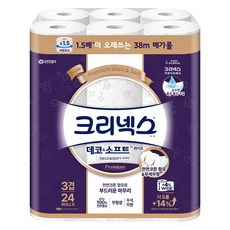 크리넥스 데코 앤 소프트 화이트 천연펄프 3겹 고급롤화장지, 38m, 24개입, 1개