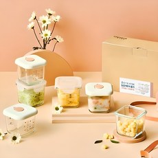 글라스락 베이비 눈금 이유식 용기 사면결착캡 3개 + 스마일캡 3개, 270ml, 혼합색상, 1세트