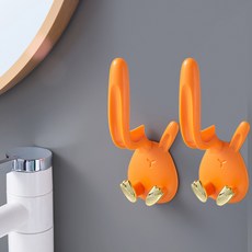 귀여운 무타공 토끼 칫솔 컵 걸이 거치대 양치 꽂이 홀더, 2개, 오렌지