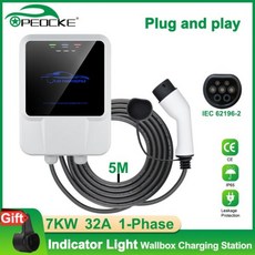 전기차충전기 Peocke EV 충전기 유형 2 IEC62196-2 7/11/21KW 3 상 APP 제어 EVSE WallBox 전기 자동차 충전 스테이션 케이블 전기차 한국형 7k, 7KW Normal Version