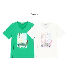 지센/ 파격할인 여성 야자수 브이넥 반팔 티셔츠 색상2종
