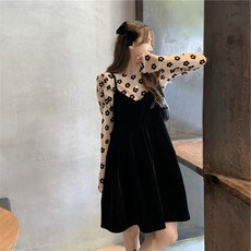 다온이네마켓 뷔스티에원피스 가을옷 여성 이너 끈나시 슬립 롱 벨벳 소흑 점프슈트 겨울