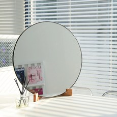 미러문 강화유리 노프레임 원형 화장대거울 거치형 500 600, 04_600 LED원형(거치형), 03_멀바우선반