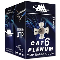 AAA CMP Cat6 플레넘 케이블 1000ft 0.58MM 솔리드 도체 DTX1800 요행 테스트 통과 23AWG 이더넷 Cat 6 UTP 무차폐 트위스트 페어 550MHz, Black, Black