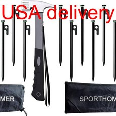  텐트 말뚝 및 망치 세트 8 인치 캠핑 망치가있는 10 인치 헤비 듀티 텐트 말뚝 12 개 반사 캠핑 로프 보관 파우치 캠핑 하이킹 및 그라 덴용 단조 스틸 텐트 페그. 