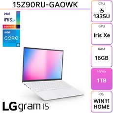LG전자 그램15 15Z90RU-GAOWK, WIN11 Home, 16GB, 1TB, 화이트