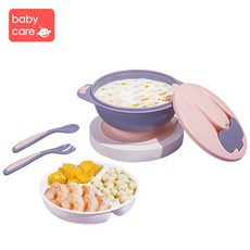 베 이 비 케 어 아기 숟가락 세트 아기 식사 보조 그릇 아기 식기 떨 어 지지 않 게 방지 탕 휴대용 흡 판 그릇 퍼 리 가루, 상세페이지 참조
