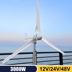 가정용 수평 풍력 터빈 발전기 자유 에너지 저소음 소형 풍차 오프 그리드 시스템 3000W, with mppt controller, 48V, 1개