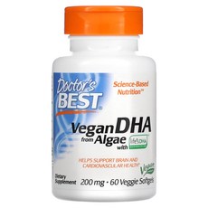 닥터스베스트 식물성 오메가3 DHA 200mg 60베지캡슐 비건 베지테리언 불포화 지방산 algae Vegan Vegetarian 미세 조류 베지테리안 오메가-3 도코사헥사엔산, 1개, 60정
