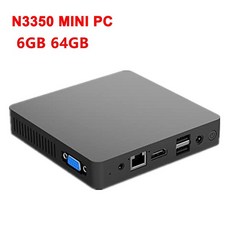 팬리스 미니 소형 소형 PC 데스크탑 컴퓨터 인텔 셀러론 N3350 윈도우 10 6GB RAM 128GB SSD 1000M LAN WiF