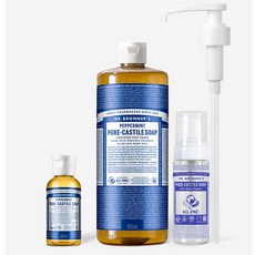 닥터브로너스 캐스틸 솝 클렌저 페퍼민트 950ml + 60ml + 전용펌프 + 거품용기, 1세트