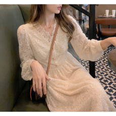A라인 크림 아이보리 레이스 롱원피스