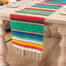 테이블 Serape 파티 Fiesta 러너 결혼식 Mayo 코튼 Cinco 장식 식탁 de 다채로운 줄무늬 멕시코, 35x215cm, Green, 1개