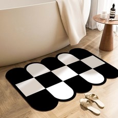 두꺼운 규조니 욕실 흡수 매트 속건 화장실 욕실 입구 미끄럼 방지 매트 바닥 매트 발 매트, 흑백호, 45*70.1CM