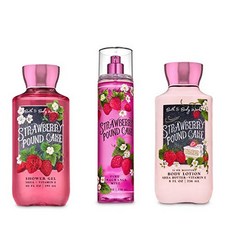 Bath and Body Works - Strawberry Pound Cake - Daily Trio - Shower Gel Fine Fragrance Mist & Super Smooth Body Lotion- New 2020, Bath and Body Works - Strawber, 본문참고, 본문참고